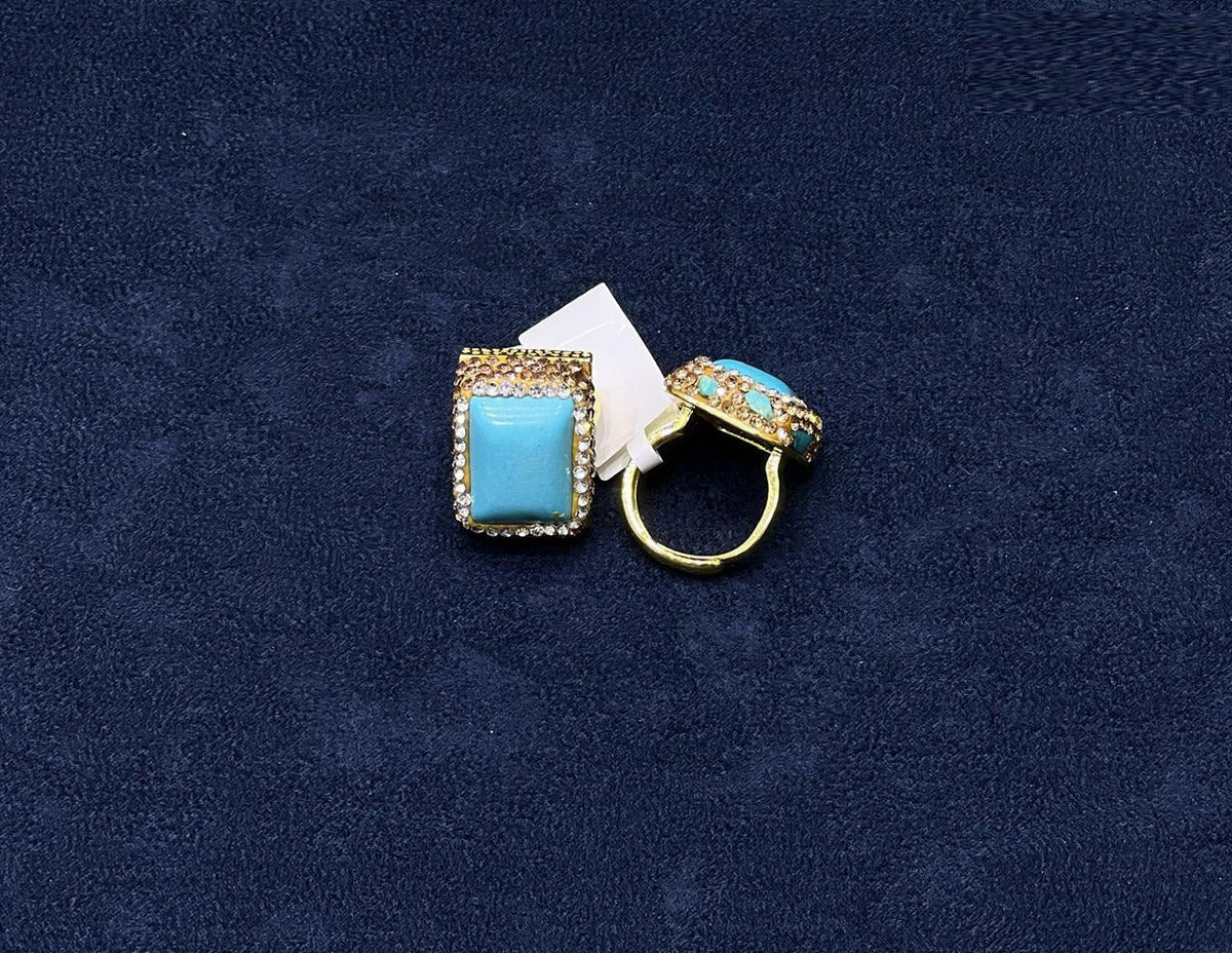 Sky-Blue Rectangular Statement Ring — Size 4