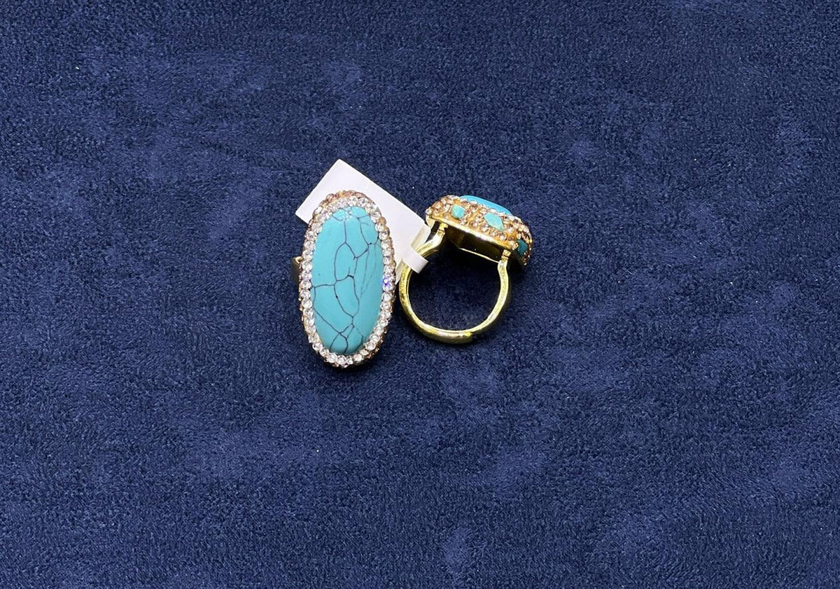 Turquoise-Style Oval Statement Ring — Size 4
