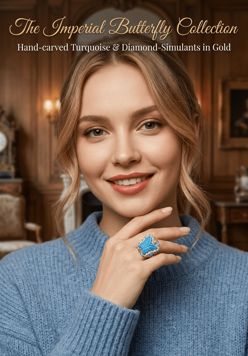 Blue Butterfly Statement Ring — Size 4