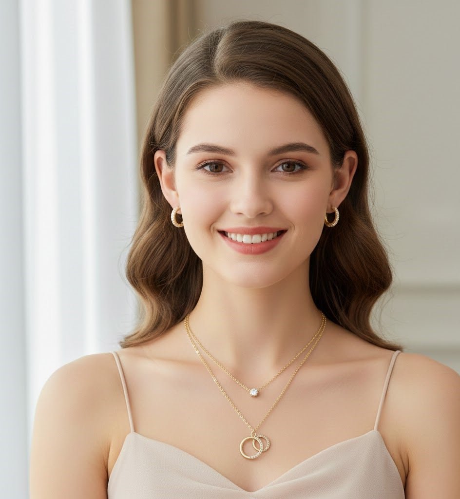 Layered Double-Circle Pendant Necklace Set — view 2
