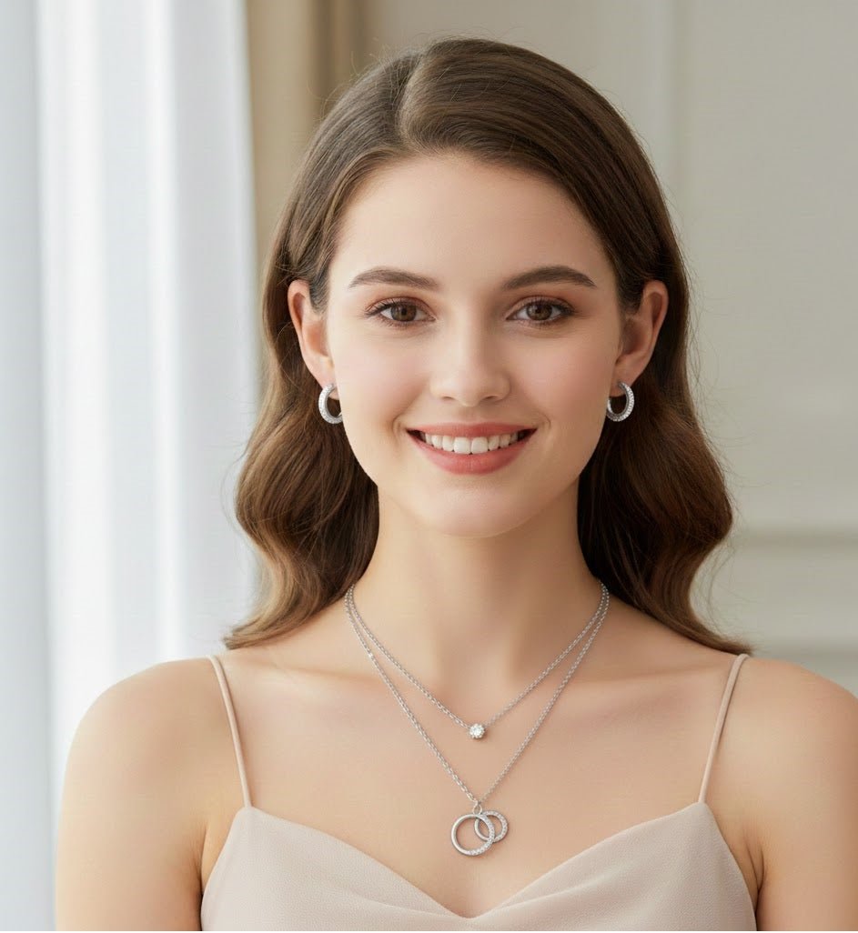 Layered Double-Circle Pendant Necklace Set