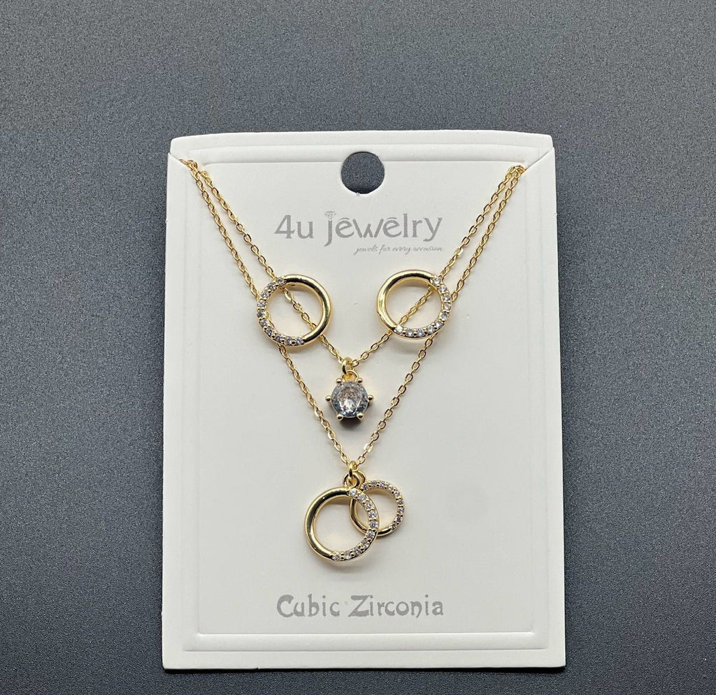 Layered Double-Circle Pendant Necklace Set — view 3