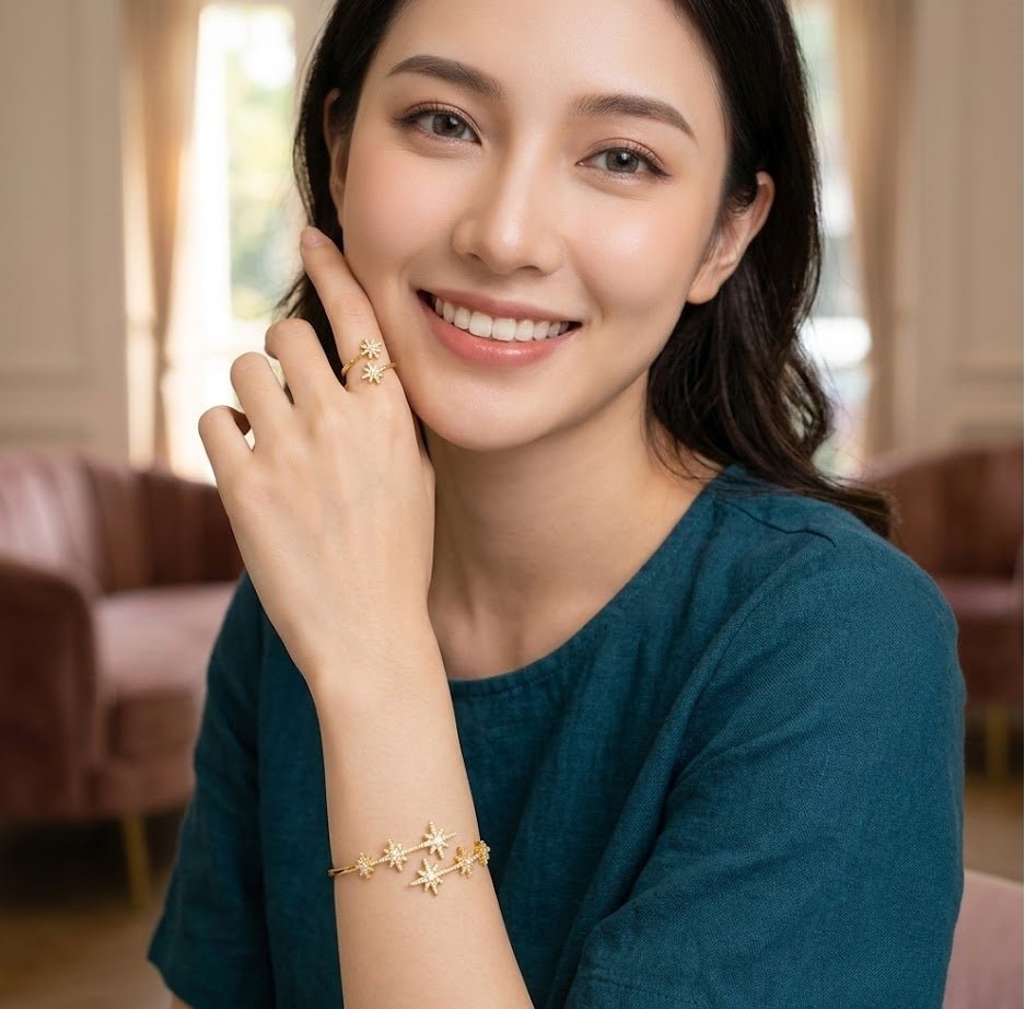 Elegant Grace Cuff & Ring Set — Gold Tone