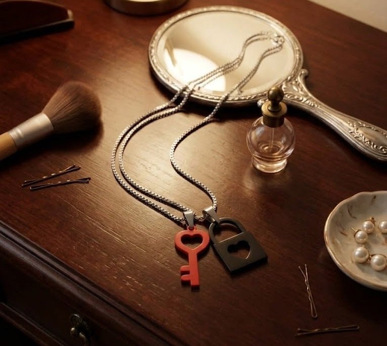 Key & Heart-Lock Pendant Necklace Set — view 2