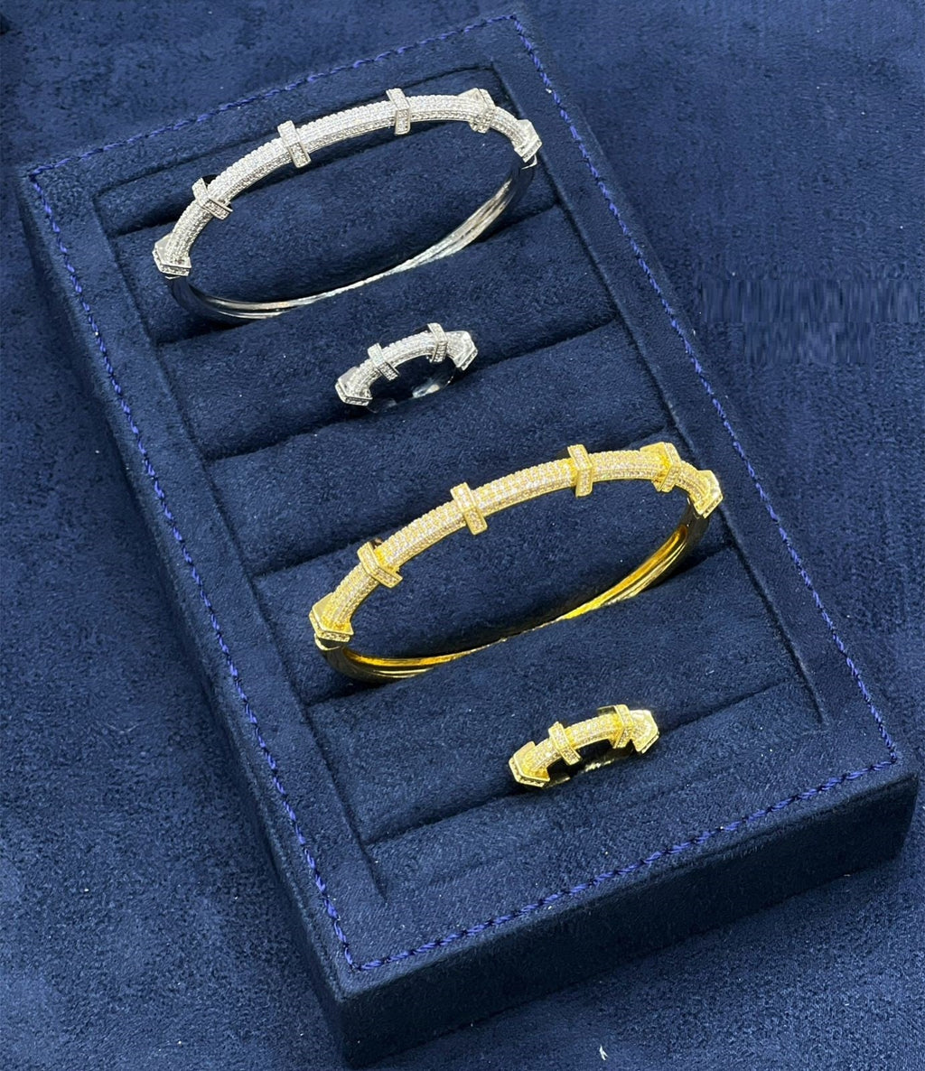 Pastel Teardrop Cuff & Ring Set — Gold Tone — view 3