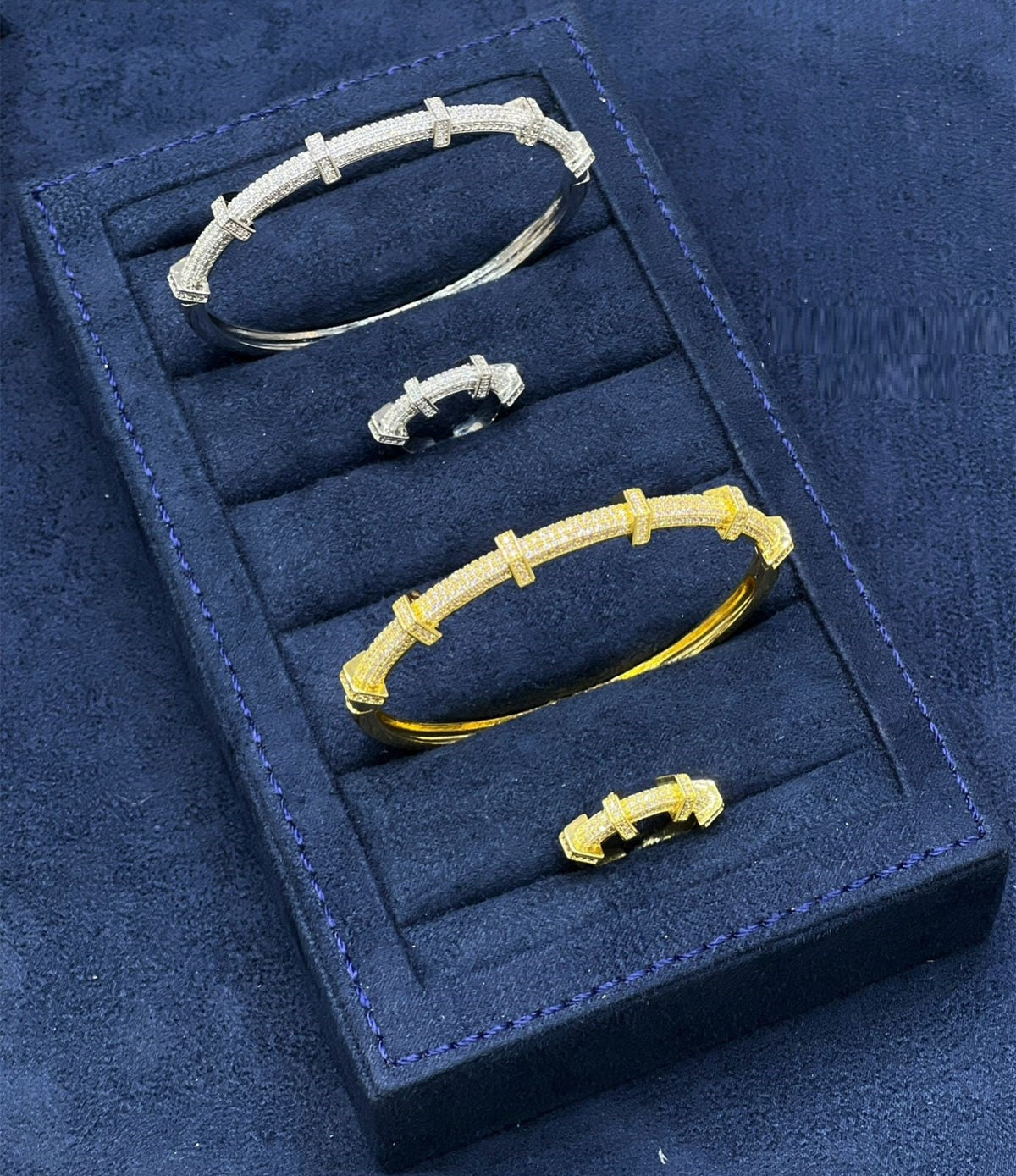 Pastel Teardrop Cuff & Ring Set — Gold Tone — view 3