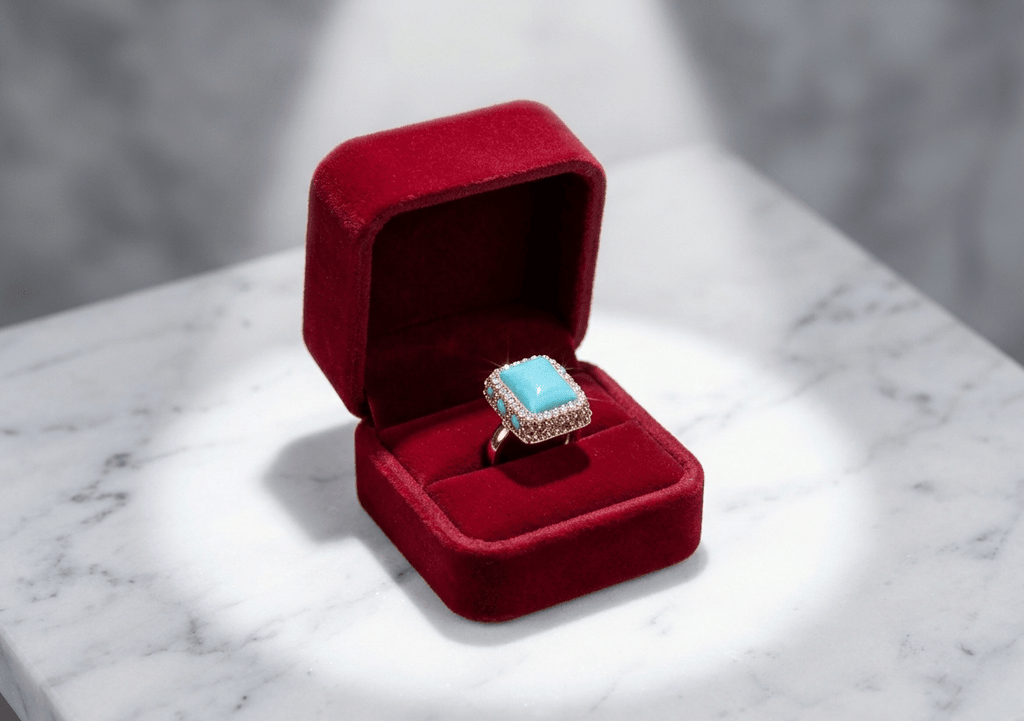 Sky-Blue Rectangular Statement Ring — Size 4