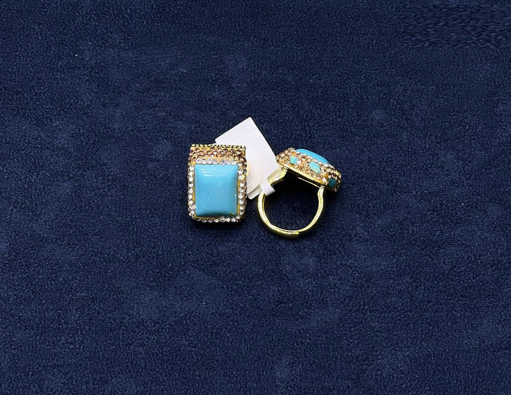 Sky-Blue Rectangular Statement Ring — Size 4 — view 3