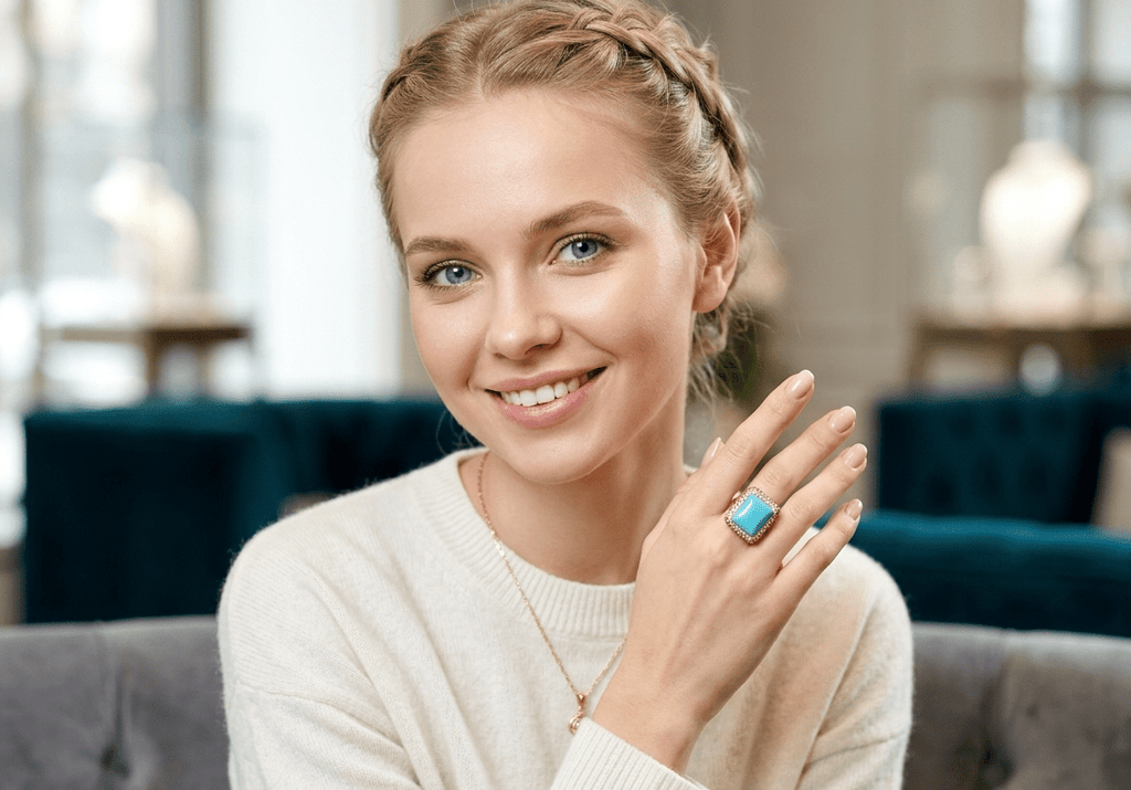 Sky-Blue Rectangular Statement Ring — Size 4 — view 2