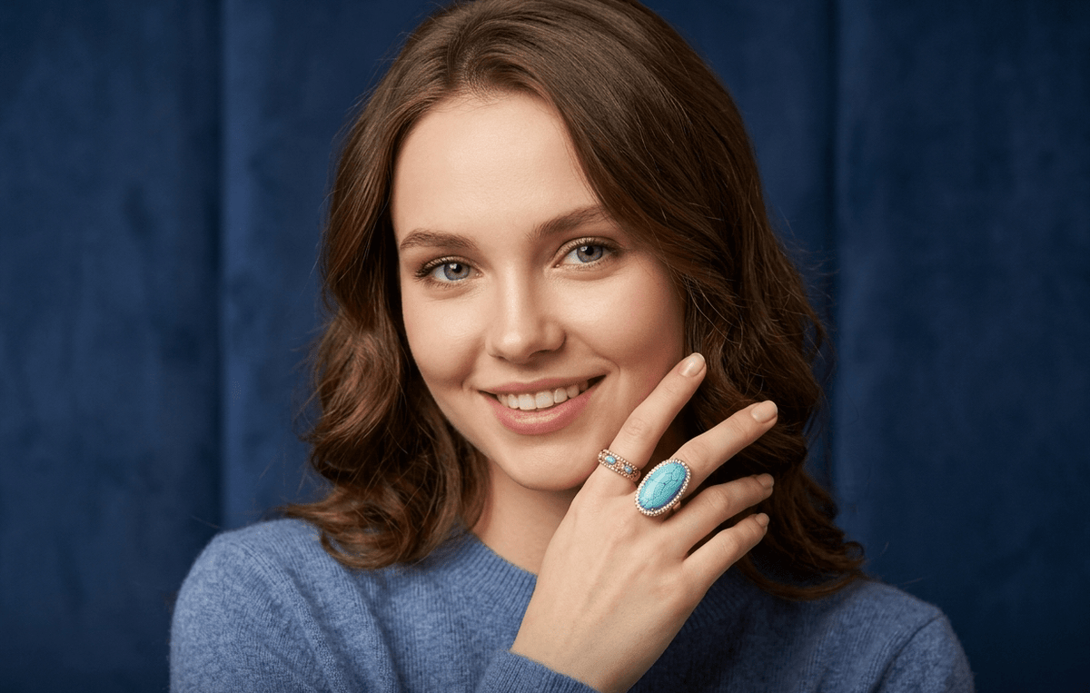 Turquoise-Style Oval Statement Ring — Size 4 — view 2