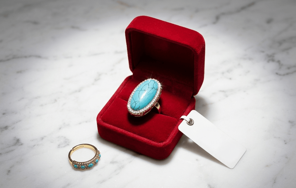Turquoise-Style Oval Statement Ring — Size 4
